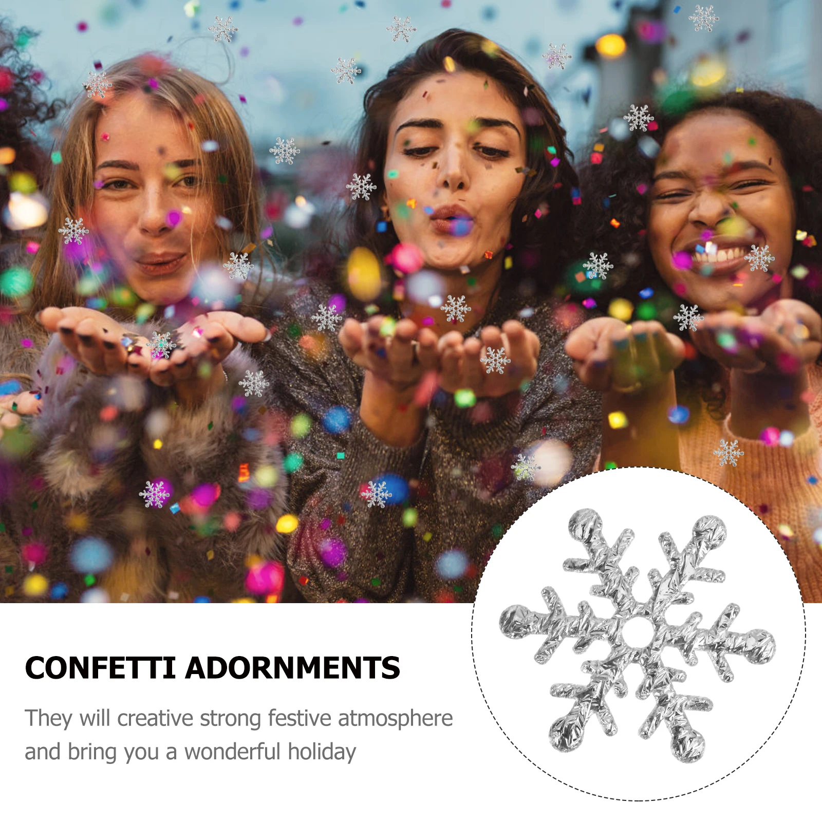 

600 Pcs Decorations Snowflakes and Confetti Christmas Table Cloth Silver Glitter