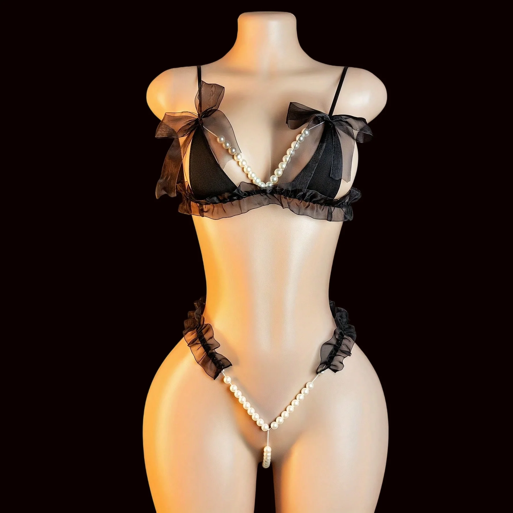 Sexy Lingerie,Elastic Band Design,Three-Point Mesh Splicing Lingerie Set,Sexy Backless Pajama Set,Passionate Battle Robe