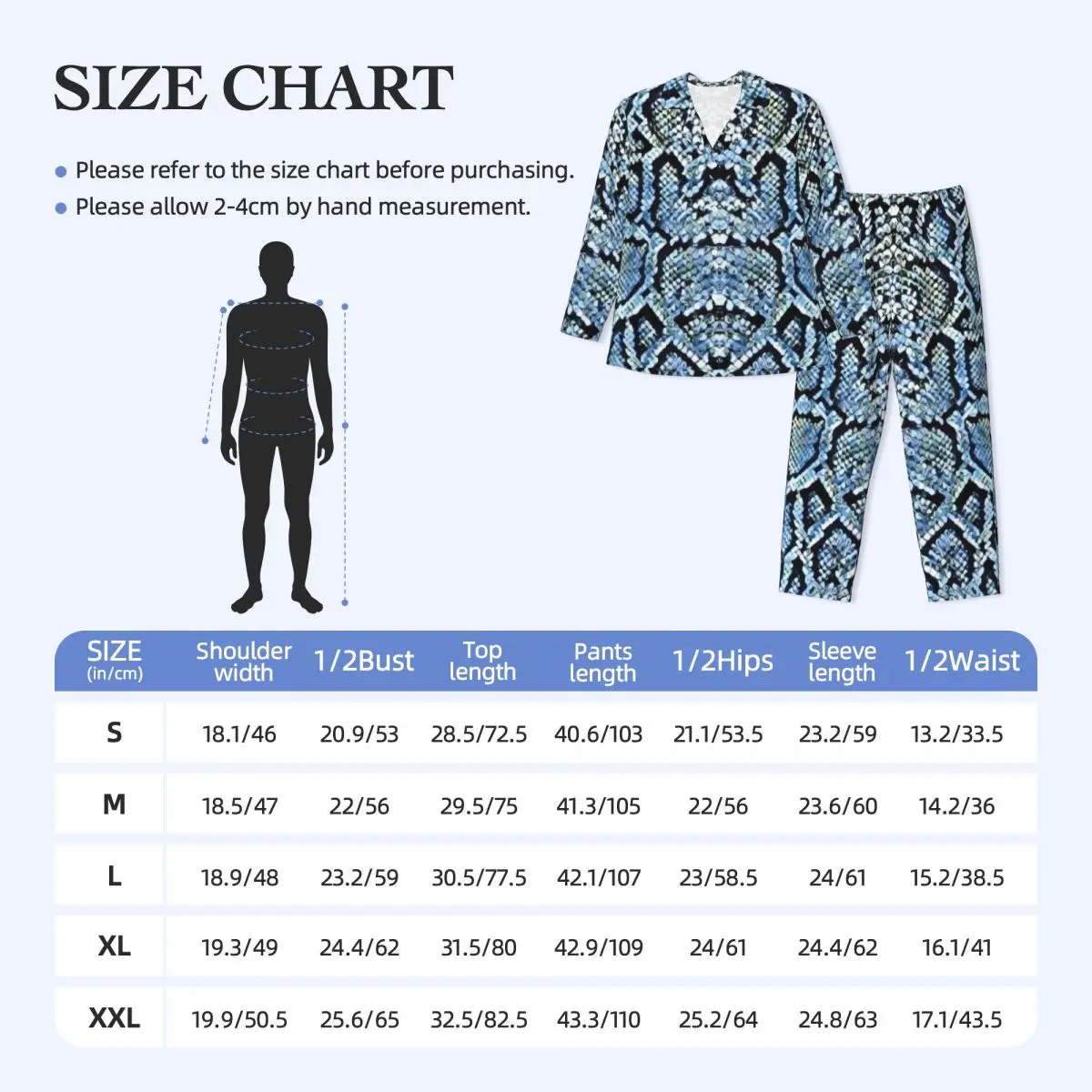 Snake Skin Print Sleepwear Spring Blue And Grey Vintage Oversize Pajamas Set Male Long-Sleeve Kawaii Room Custom Nightwear