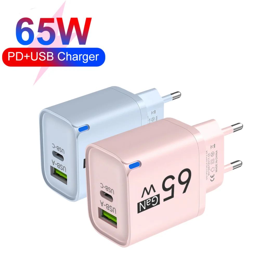 PD 65W GaN USB Type C شاحن الهاتف المحمول سريع الشحن لهاتف iPhone Xiaomi Huawei Samsung Oneplus محول حائط شحن عالي السرعة