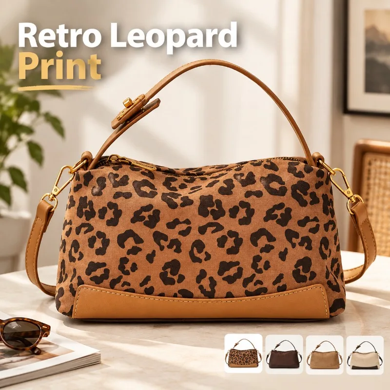 Niche Vintage Matte Leopard Print Handbag Women New Stylish Underarm Purse Versatile Large Capacity Crossbody Tote Gadget