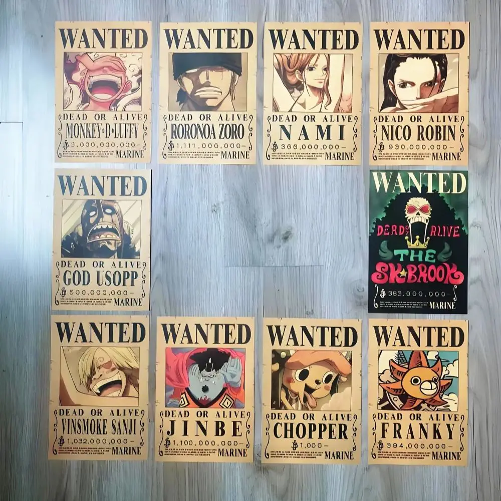 Póster de Pared de Anime de One Piece, Sombrero de Paja, Piratas, Se Busca, 28.5cmx19cm, Luffy Vintage, para Dormitorio o Sala de Estar, 5-13 Piezas