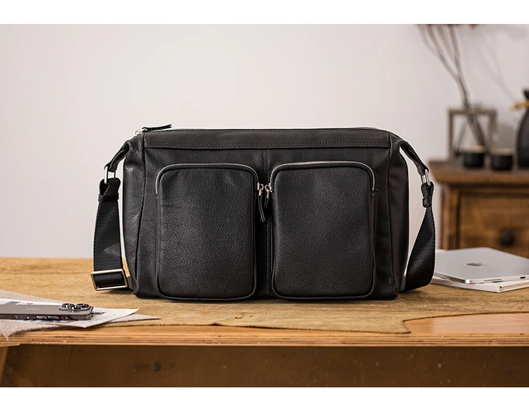 Vintage Casual Hochwertige Echtleder-Herren-Umhängetasche mit mehreren Taschen, handgefertigte Schultertasche aus Rindsleder mit großem Fassungsvermögen – Detail 2