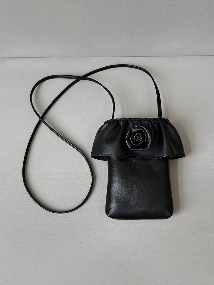 

Soft Leather Rose Korean Niche Mini Square Phone Bucket Bags Single Shoulder Crossbody Women's Bag