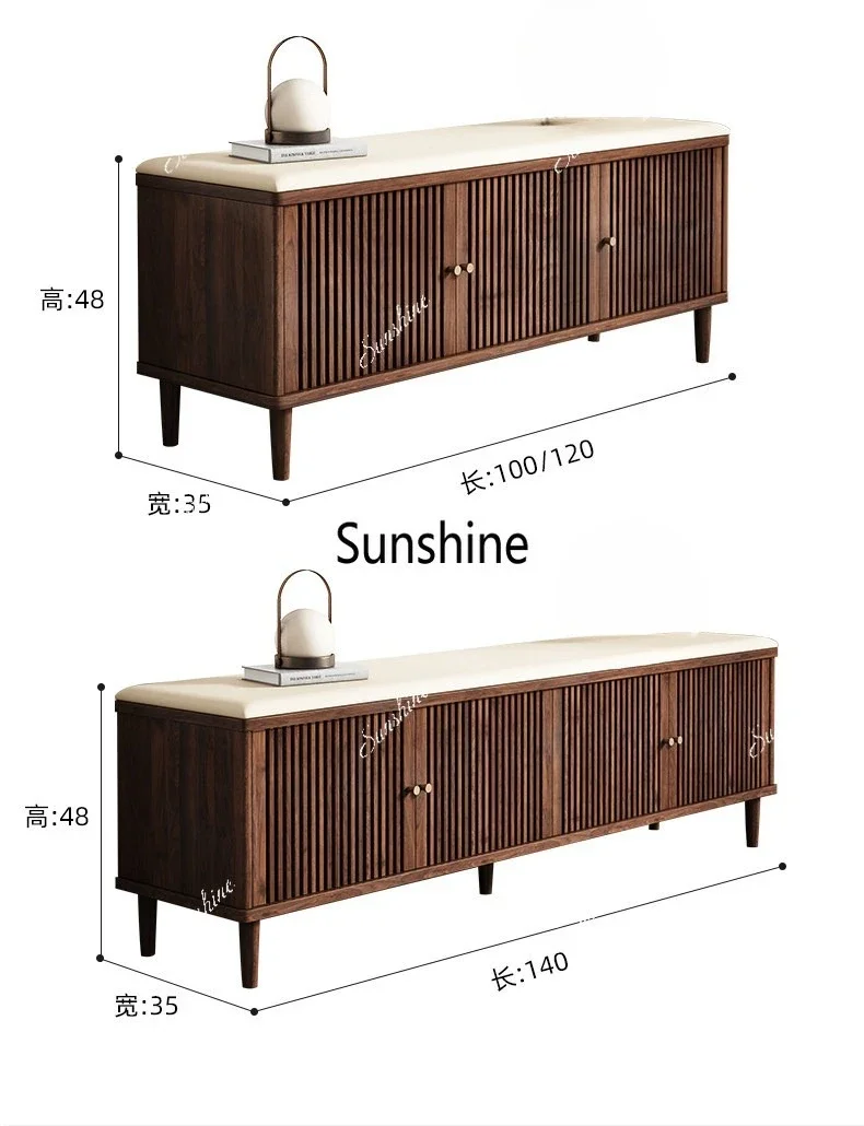 Solid wood grille shoe changing stool can sit, breathable storage shoe stool at the door of the homeX