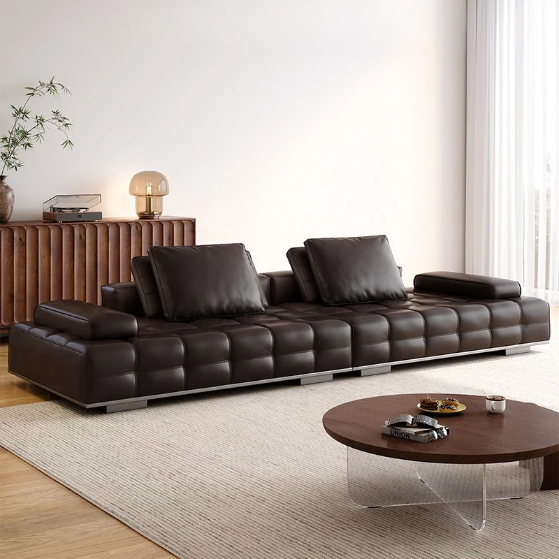 

Leather sofa living room first layer cowhide medium and small apartment straight row leather sofa