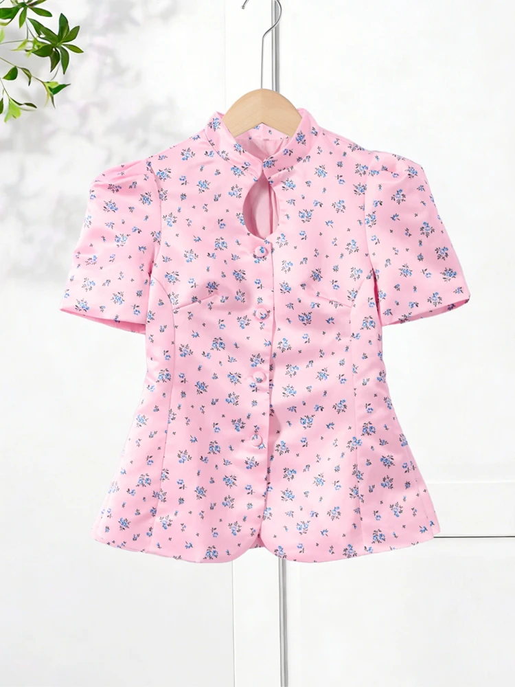 Damenmäntel Bedruckte Puffärmel Kurzarm-Jacke mit Taillenschnürung Street-Style Büro-Dame Einreihige Schlanke Oberbekleidung – Detail 3