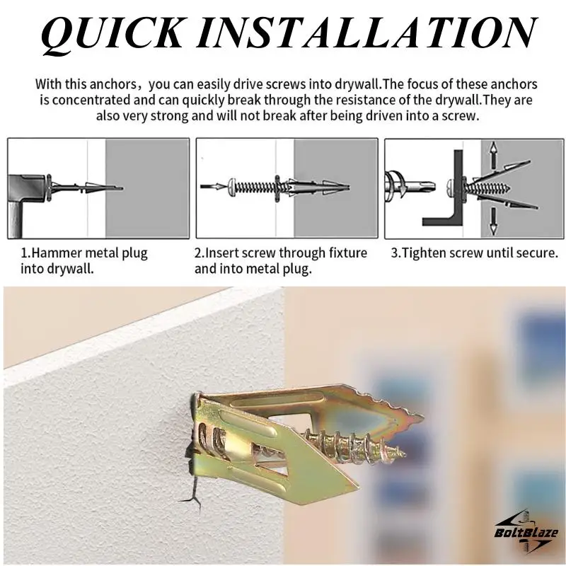 مثبتات وبراغي جدارية جافة ذاتية الحفر ، فولاذ مطلي بالزنك ، للخدمة الشاقة ، مثالية للتلفزيون ، والدراجة ، والخزائن ، والأرفف ، والعرافة ، 50
