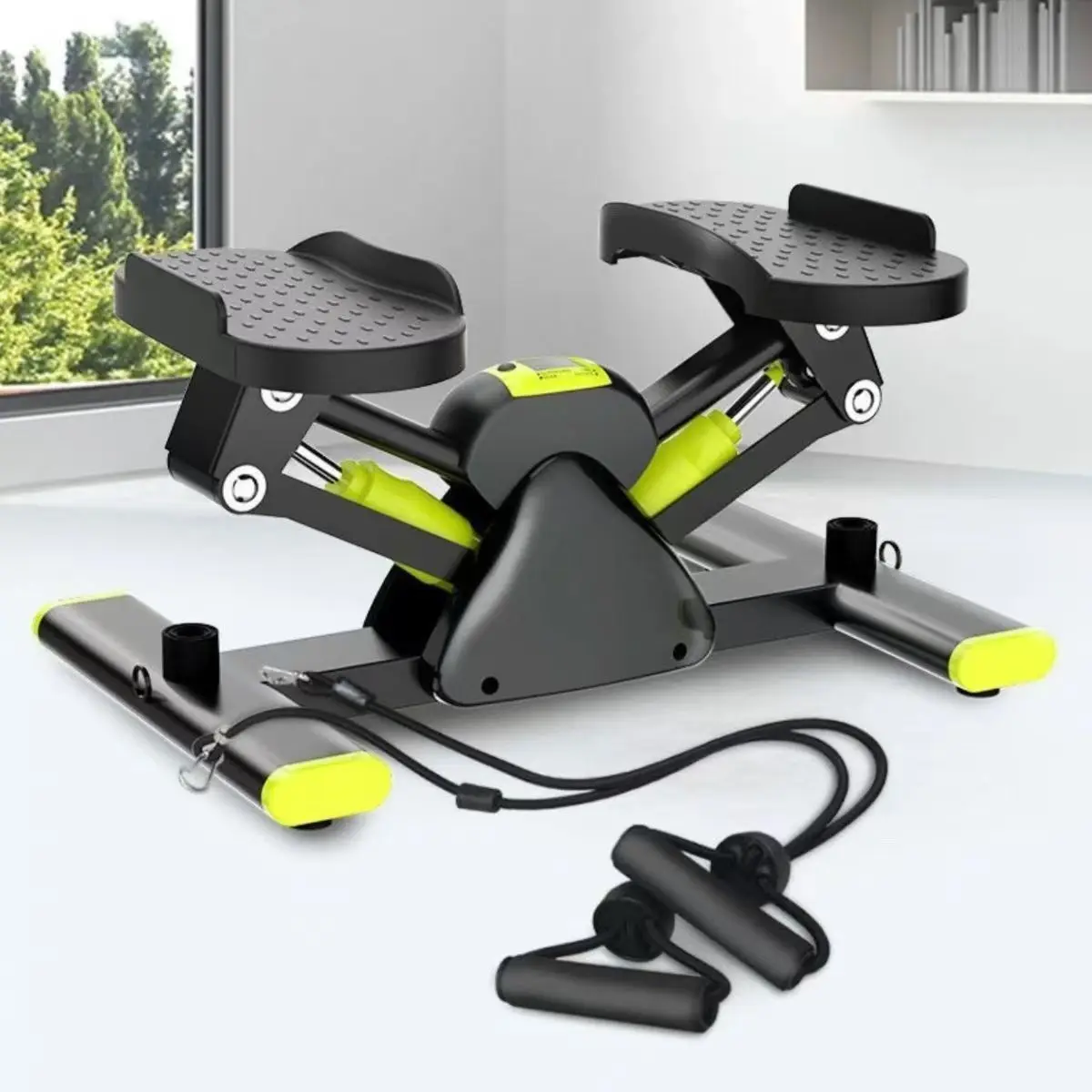 Mini Portable Hydraulic Stepper With Resistance Bands, Silent Home Office Fitness Exercise Equipment For Adults Leg Cardio