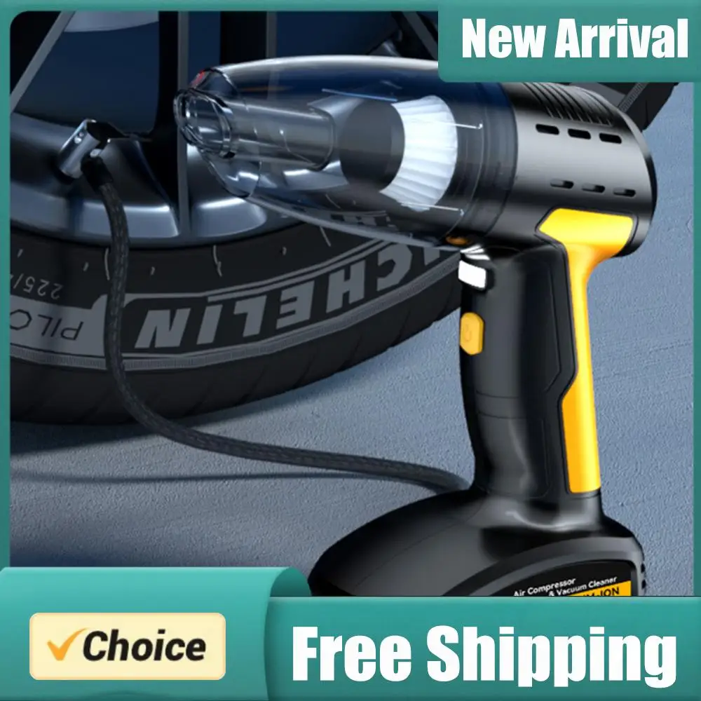 

Портативный воздуходув-пылесос 4-в-1 с функцией подкачки шин, манометром, беспроводным пылесосом и LED-подсветкой, с мощным всасыванием