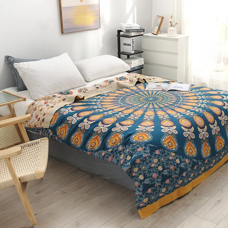 Zomer Bloemenprint Handdoek Deken Katoenen Sofa Sprei 200*230 Dubbelzijdig Garen Geverfd Jacquard Voor Thuisreizen Picknick