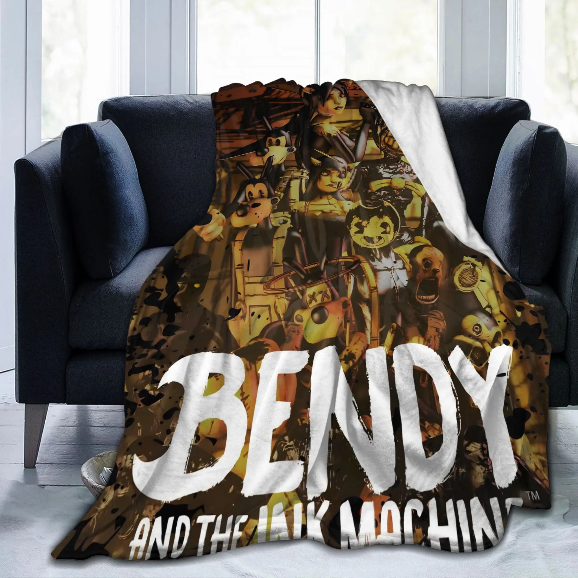 Bendys Horror Game Inked Machines Blanket Puzzle Fuzzy Funny Warm Throw Blanket for Home Spring Autumn Couch