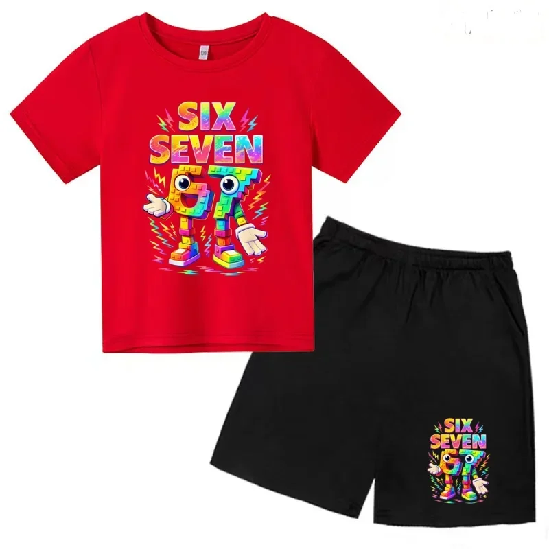 

Kids Summer 67 Number Cartoon Print T-shirt & Shorts Set Casual Round Neck Outfit for Boys Girls 3-12Y