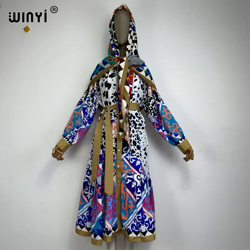 Winyi moda quimono impressão casaco manga longa cardigan abaya mulher muçulmana beachwear cobrir boho vestido kaftan abaya dubai luxo