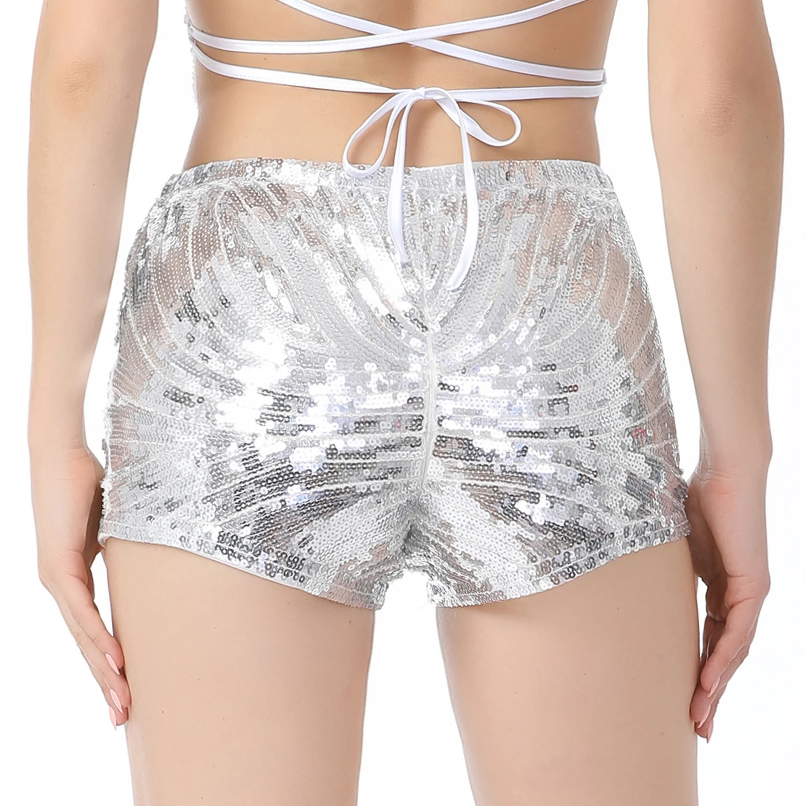 Womens Sparkling Sequins Hot Pants Pole Dancing Party Clubwear Zipper Shorts Woman Dance Performance Costume Sexy Underpants