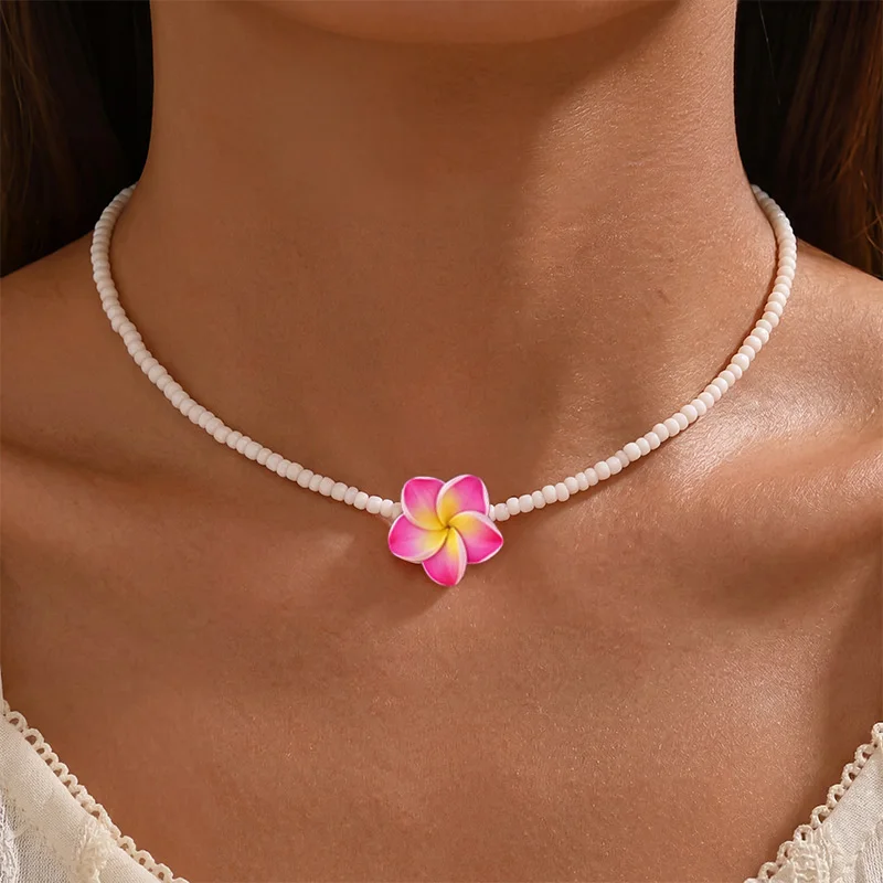 

Bohemian Polymer Flower Necklace Chain Hawaiian Summer Birthday Party Decoration Women Girls Gifts Beach Wedding Choker Jewelry