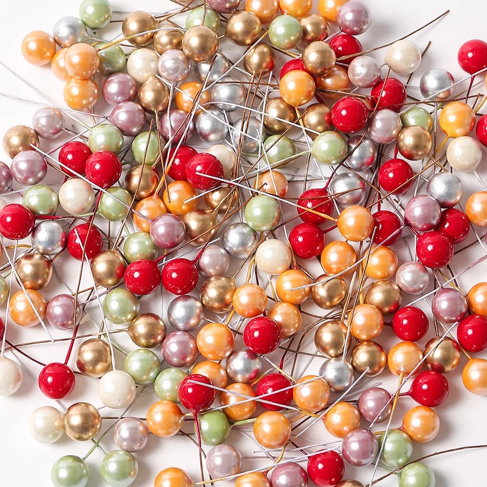 1.2cm Artificial Flowers Berry Christmas Ornaments for Home Decor Xmas Tree New Year Party Decoration DIY Cake Gift Accessories
