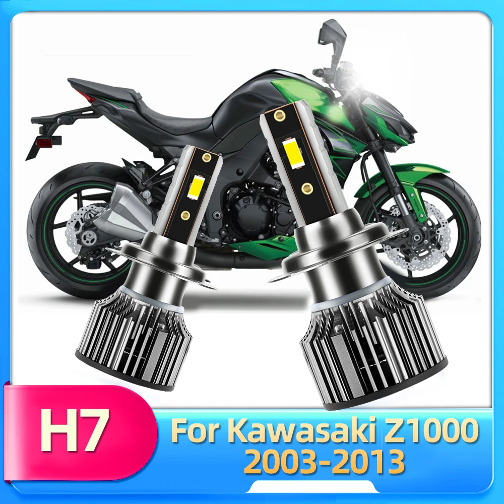 LSlight 2PCS LED H7 Bulb 100W Headlamp 12V For Kawasaki Z1000 Motorcycle 2003 2004 2005 2006 2007 2008 2009 2010 2011 2012 2013