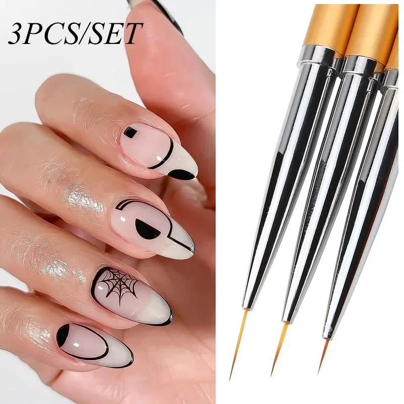 3Pcs Nail Art Liner Brushes French Stripe 3D Tips Line Stripes DIY Drawing Pen UV Gel Brushes Painting Manicure Nail Tool Sets