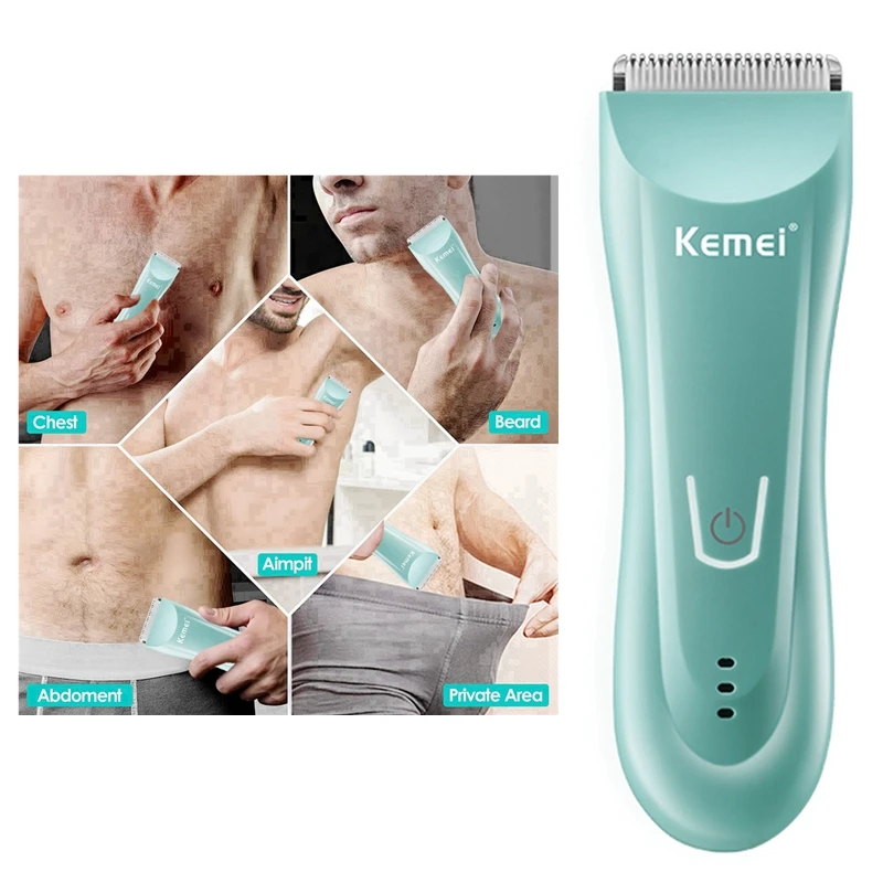 Kemei Wet Dry Groin Body Trimmer For Men Face Beard Hair Trimmer Clipper Rechargeable Pubic Ball Electric Shaver Body Groomer