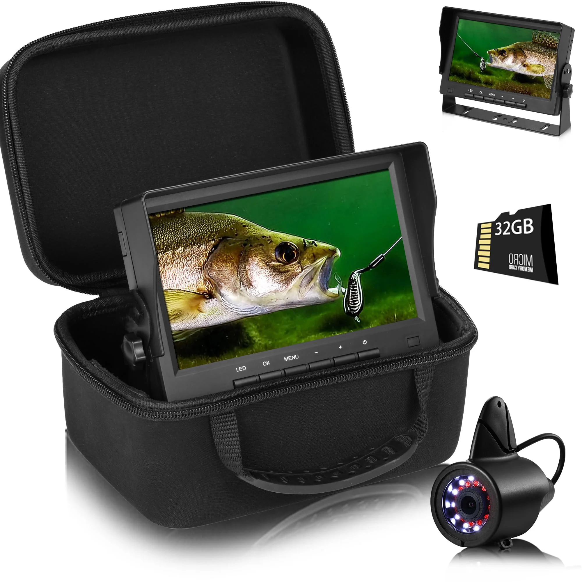 2024 Underwater Fishing Camera-[No Slide Off] 7''1200TVL Ice Fishing Camera Underwater w/Bracket,24pcsLight,Portable Fish Finder