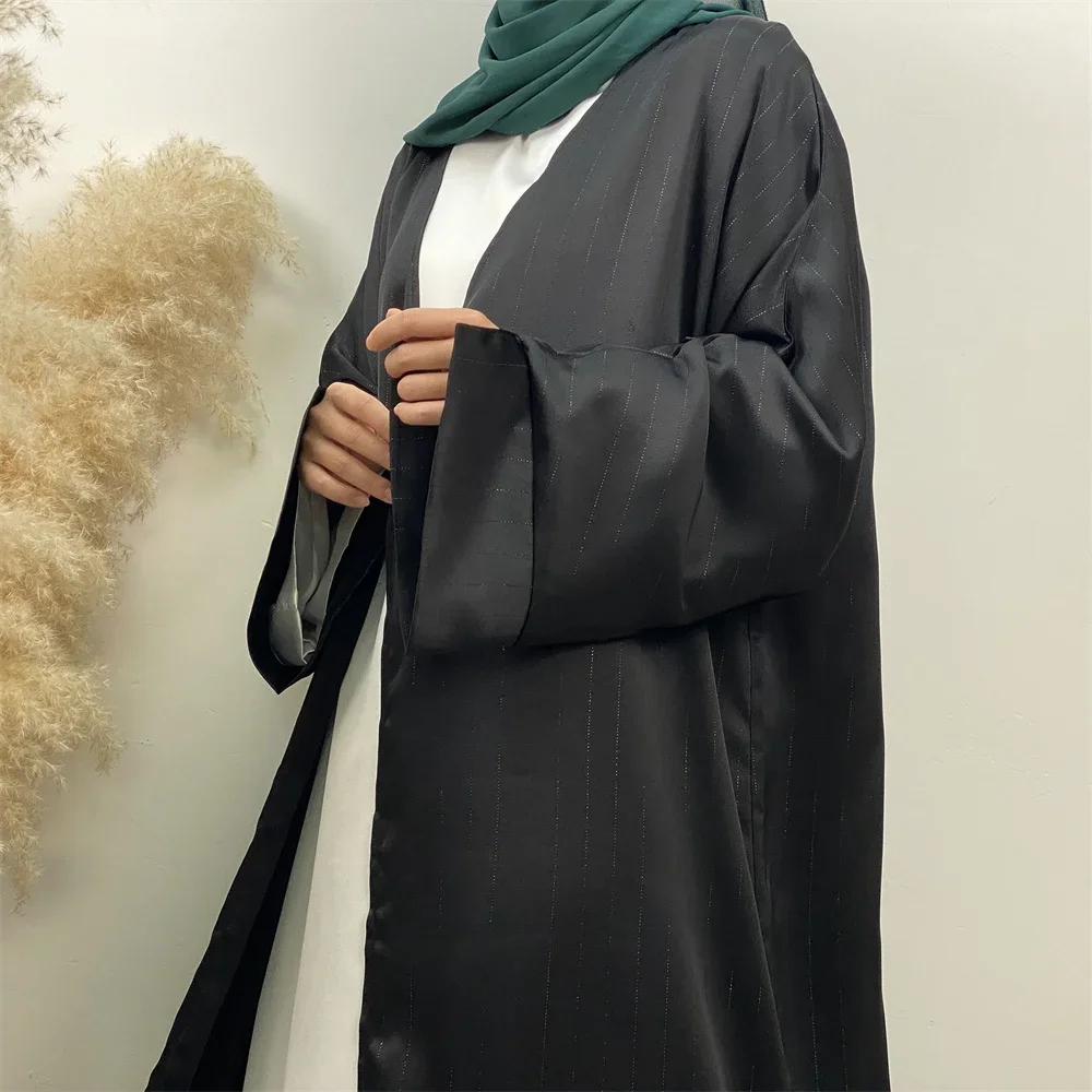 

Eid Muslim Satin Dress for Women Dubai Abaya Turkey Kaftan Kimono Cardigan Islamic Clothing Arabic Robe Kebaya Ramadan Jalabiya