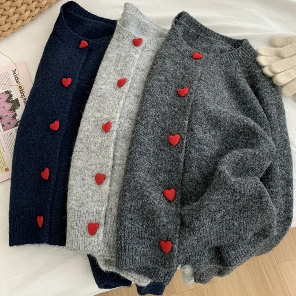 

Модный теплый вязаный кардиган с пряжкой Love, тонкие повседневные топы, свитер с круглым вырезом для женщин