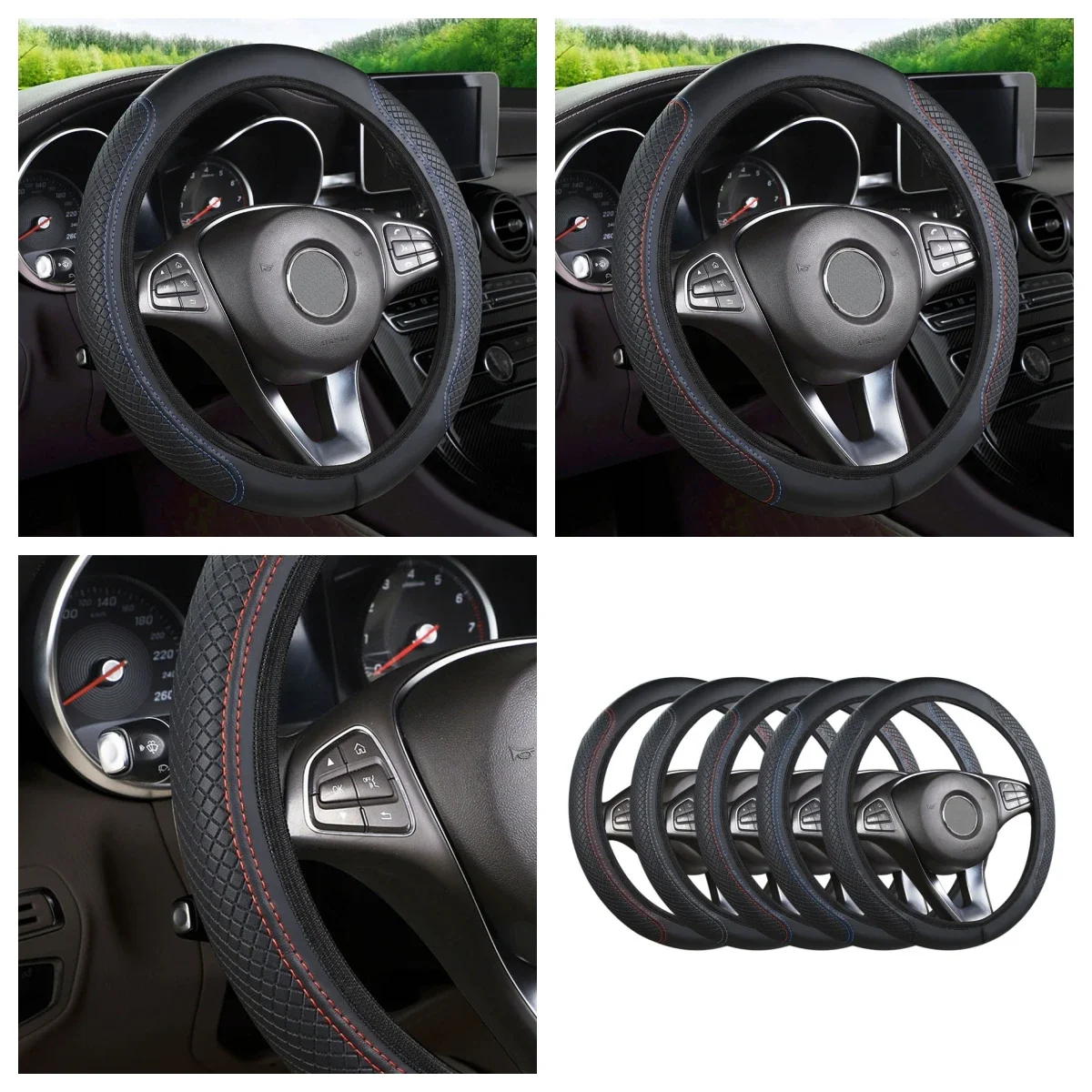 

Чехол на руль из искусственной кожи, противоскользящие чехлы на руль из искусственной кожи, универсальные автомобильные аксессуары 37-38 см