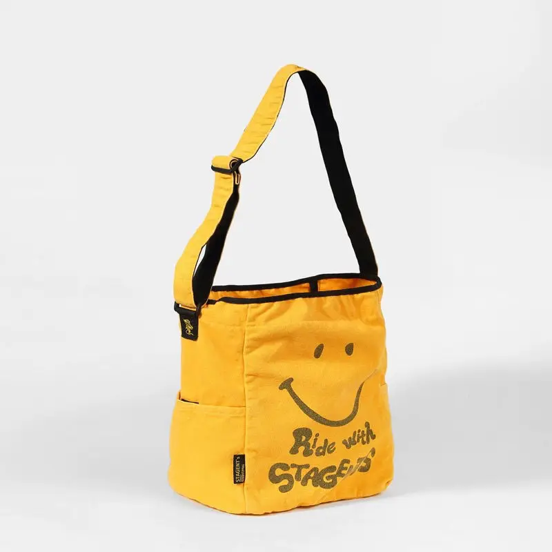 Fashion Smiling Face Printed Pattern Bucket Shaped Canvas Bag Simple And Casual Versatile Portable Large Capacity Crossbody Bags