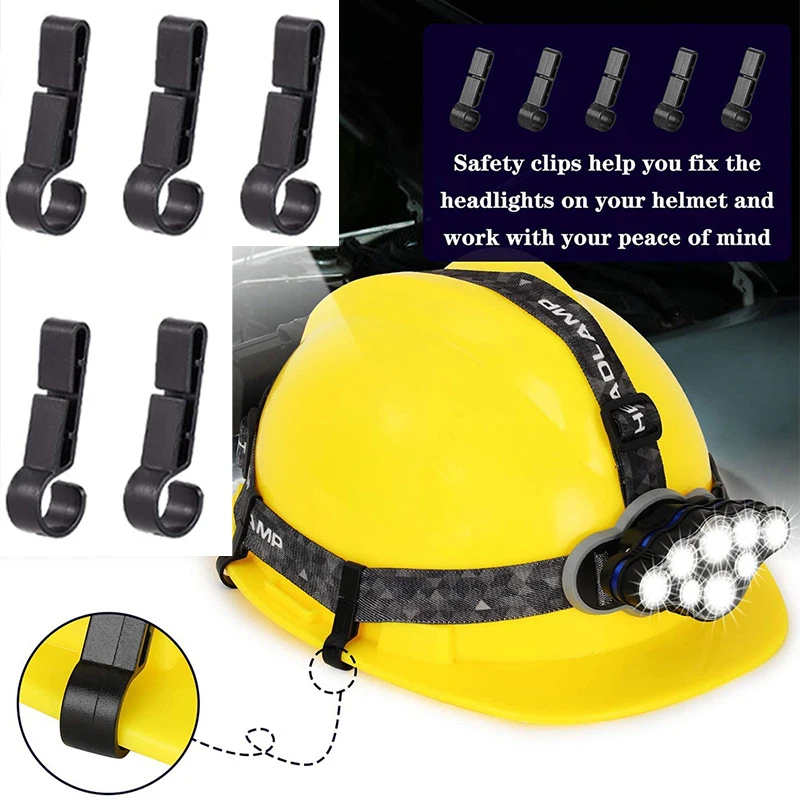 5/10pcs Plastic Helmet Clips Attachment Head Light Clamps Black Set Headlamp Hard Hat Safety Cap Hook Outdoor Tools