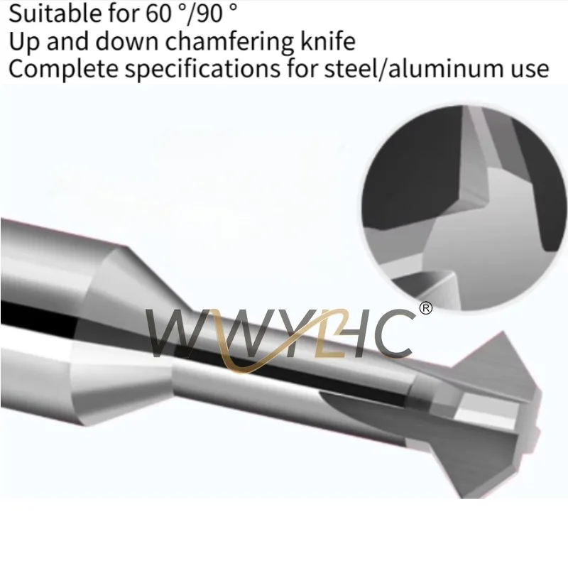 

Tungsten Steel Upper & Lower Chamfer Cutter 60° 90° 4-Flute Milling Cutter Double-Sided for Steel & Aluminum T-Slot Cutter