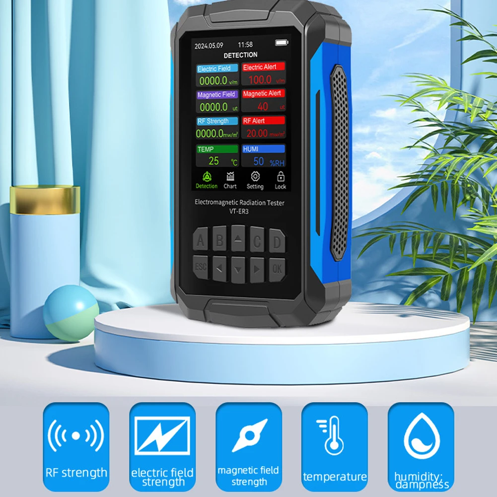 5-in-1 VT-ER3  Electromagnetic Radiation Detector Comprehensive Radio Frequency Electric Field Temperature Humidity Tester