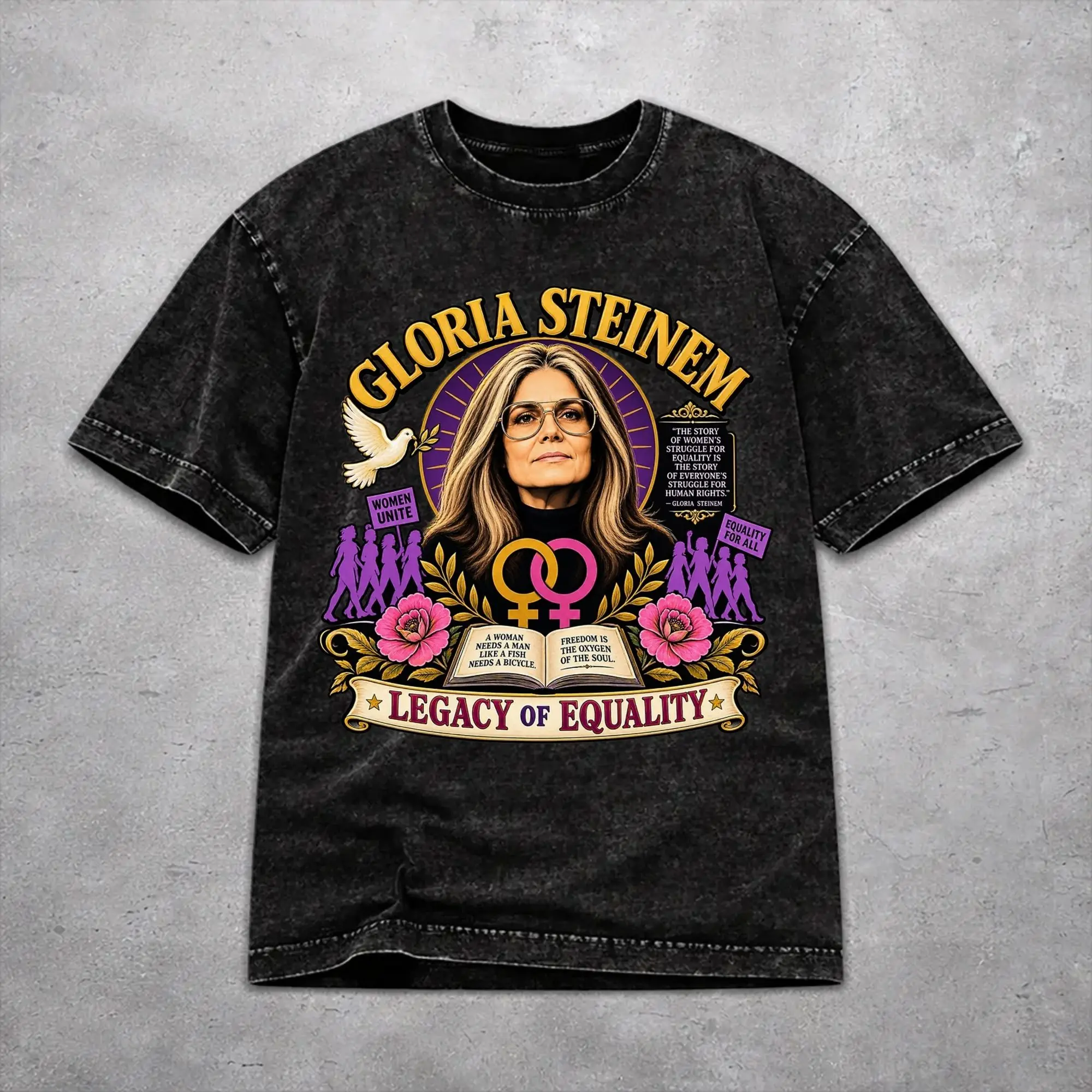 Oversize RIP Gloria Steinem  Apparel T Shirt for Men Women  Washed Style Tee Shirts Clothes