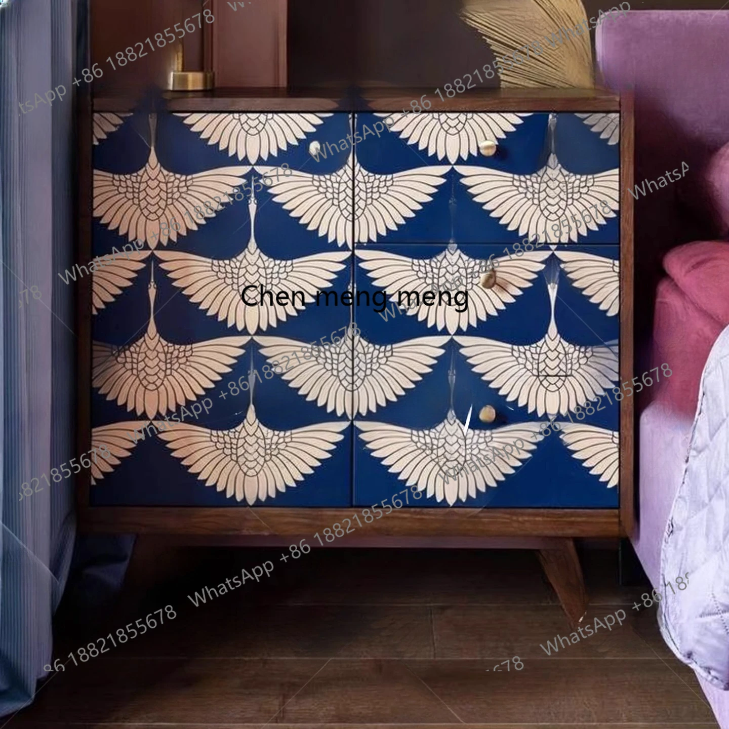 

French retro solid wood painted entrance, bedside table household storage, living room decorative cabinet