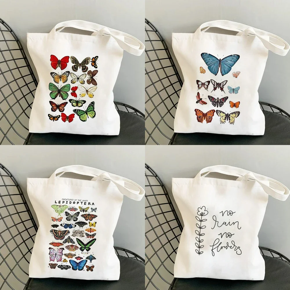 

Trendy Womens Shoulder Bag with Vintage Butterfly Design Canvas Tote Reusable Shopping Bag Casual Outdoor Purse Folding Handbag