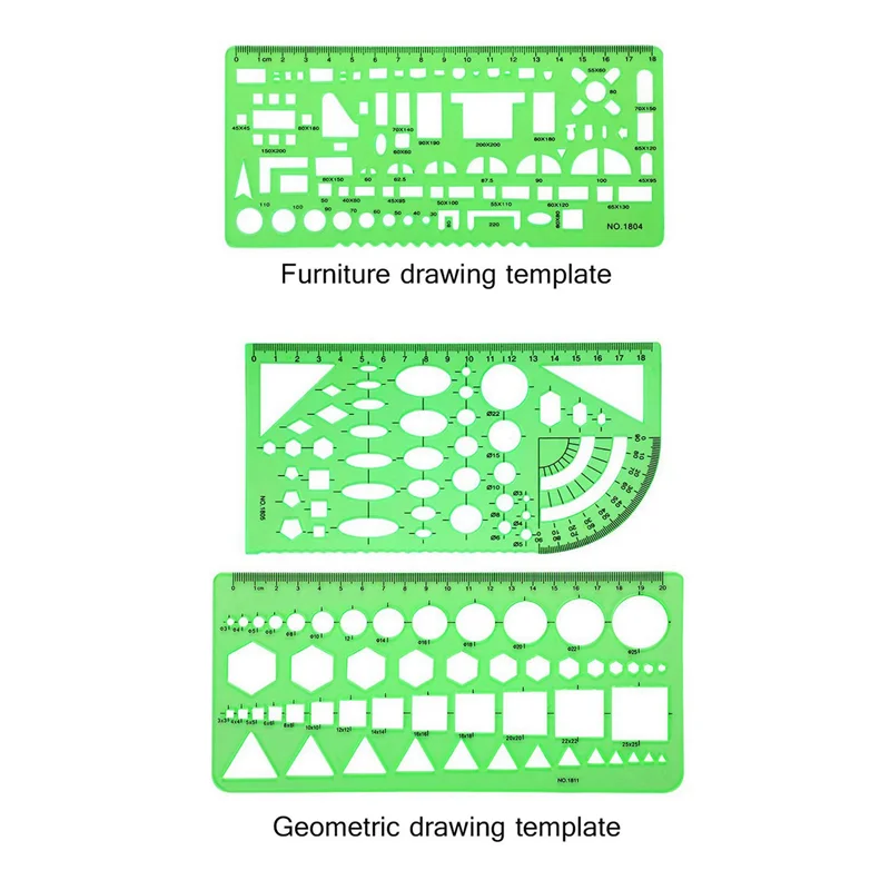 Ingenious-12 Pieces Plastic Measuring Templates Building Formwork Stencils Geometric Drawing Rulers For Office And School,Green