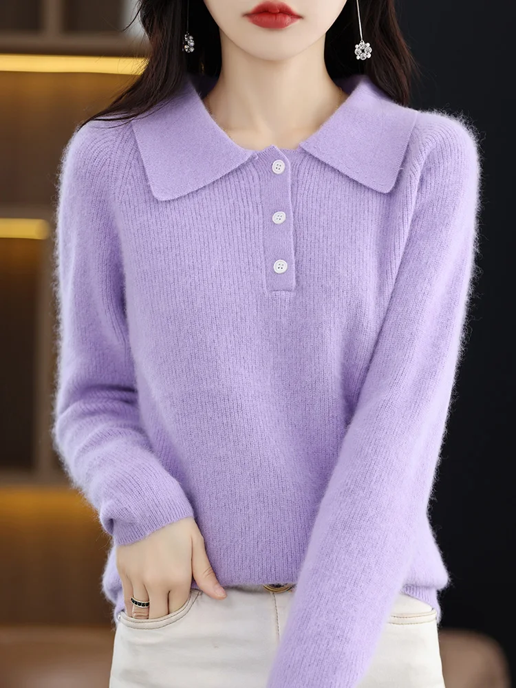 CHICUU Women Mink Cashmere Sweater Autumn Winter Polo Pullover 100% Mink Cashmere Knitwear Thick Soft Warm Basic Clothing Tops