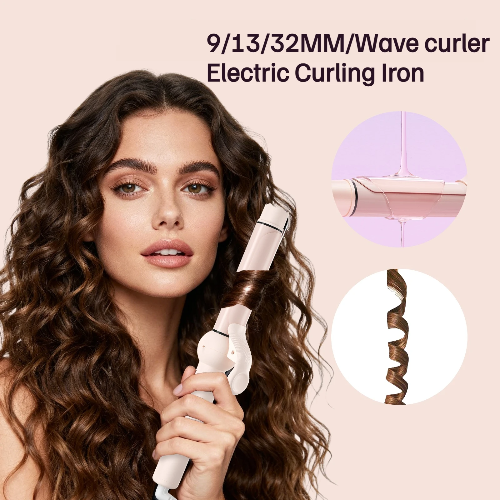 

Профессиональные щипцы для завивки волос, сменные щипцы для завивки волос, стайлер, 5-температурный регулируемый ствол 32 мм, 13 мм, 9 мм, долговечный