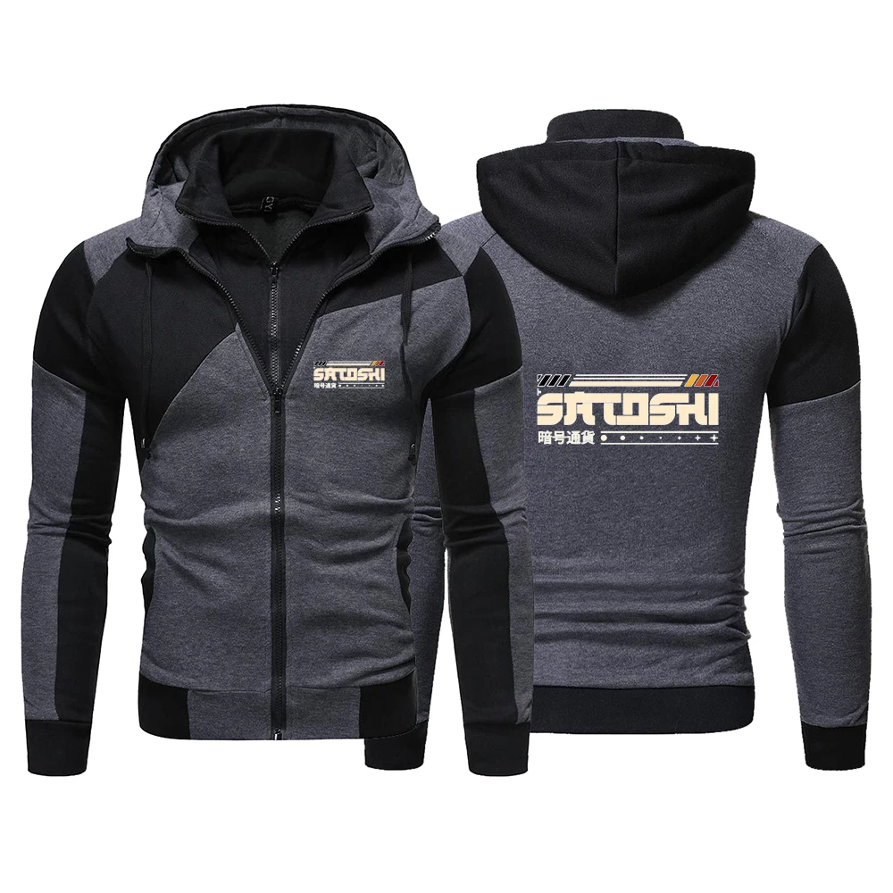 

2026 Satoshi and Crypto Graphic Print Men's New Fashion Color-blocked Zipper Hoodies Spring And Autumn Versatile Fitness Jacket