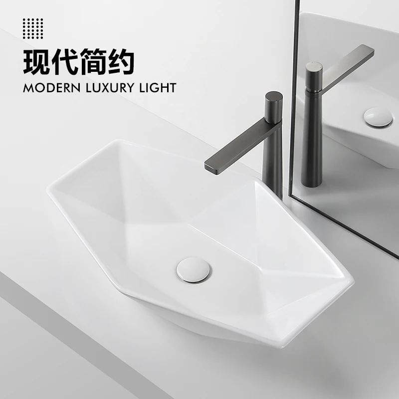 

Fashion Personality Basin Square Diamond Bathroom Washbasin Ceramic Balcony Washbasin Hotel Homestay Basin