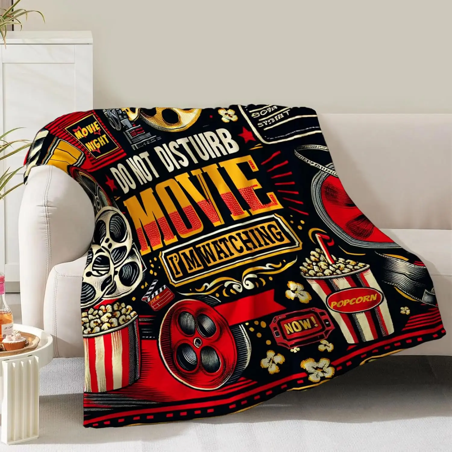 Movie Theme Blanket Gifts for Women Men Girls Boys Cinema Popcorn Film Reel Print Presents for Kids Adults Teen Birthday