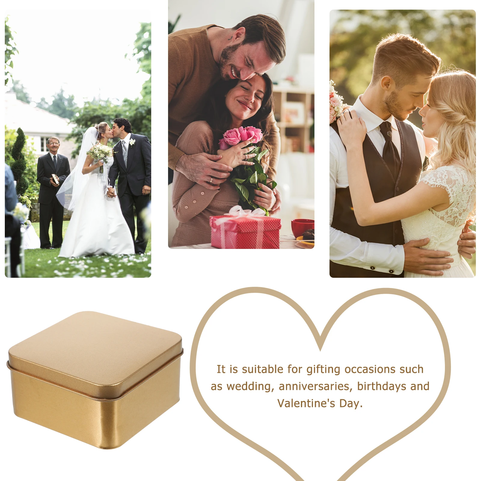 

10pcs Square Tinplate Boxes Gold Medium Size Storage Wedding Favors Tea Jar Cookie Containers Metal Tins Small Gift