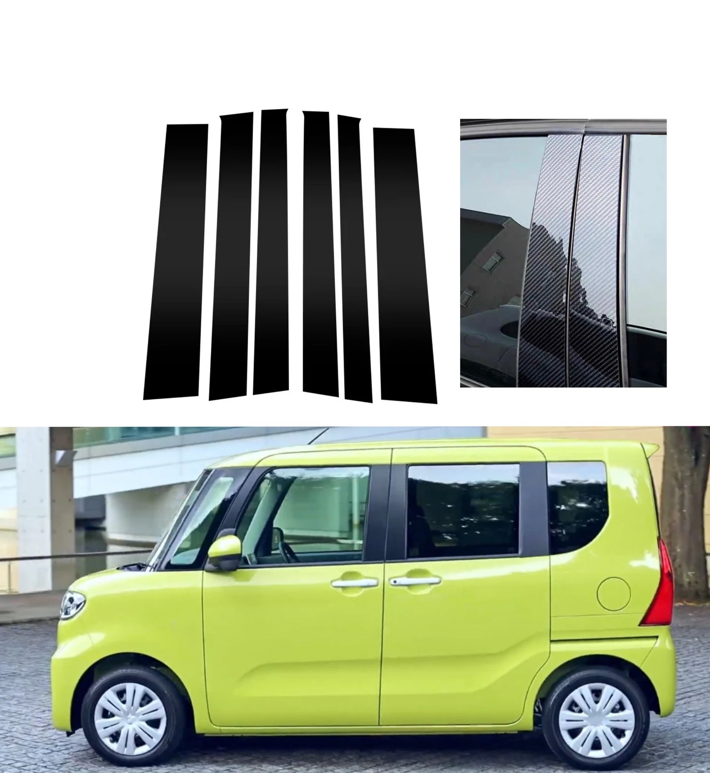 6pcs Car Silver Carbon Glossy Black Window Pillar Posts Trim Cover Sticker Fit For Daihatsu Tanto LA650 2020-2023 2022