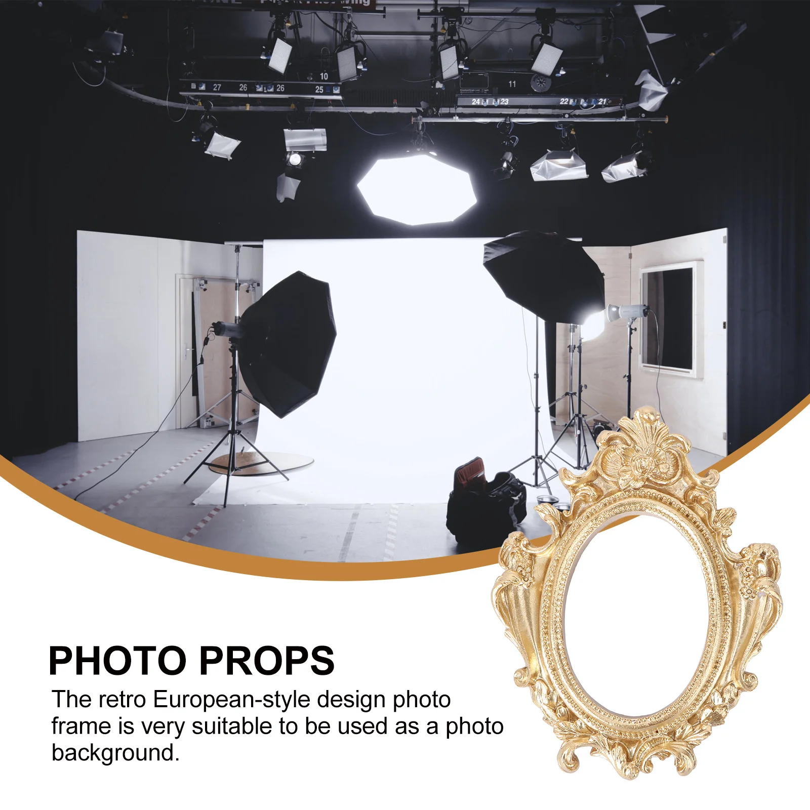 

1Pcs Golden Retro Photo Frame Decoration Resin Material Stylish Design Home Photography Background Prop