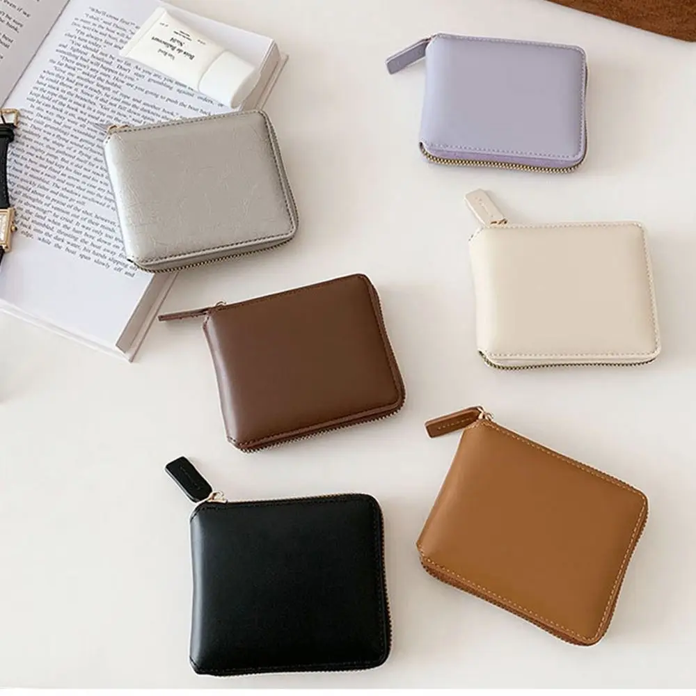 

Simple Korean Style PU Zipper Wallet Solid Color Storage Bag Solid Color Coin Purse Wallets Card Holder Outdoor