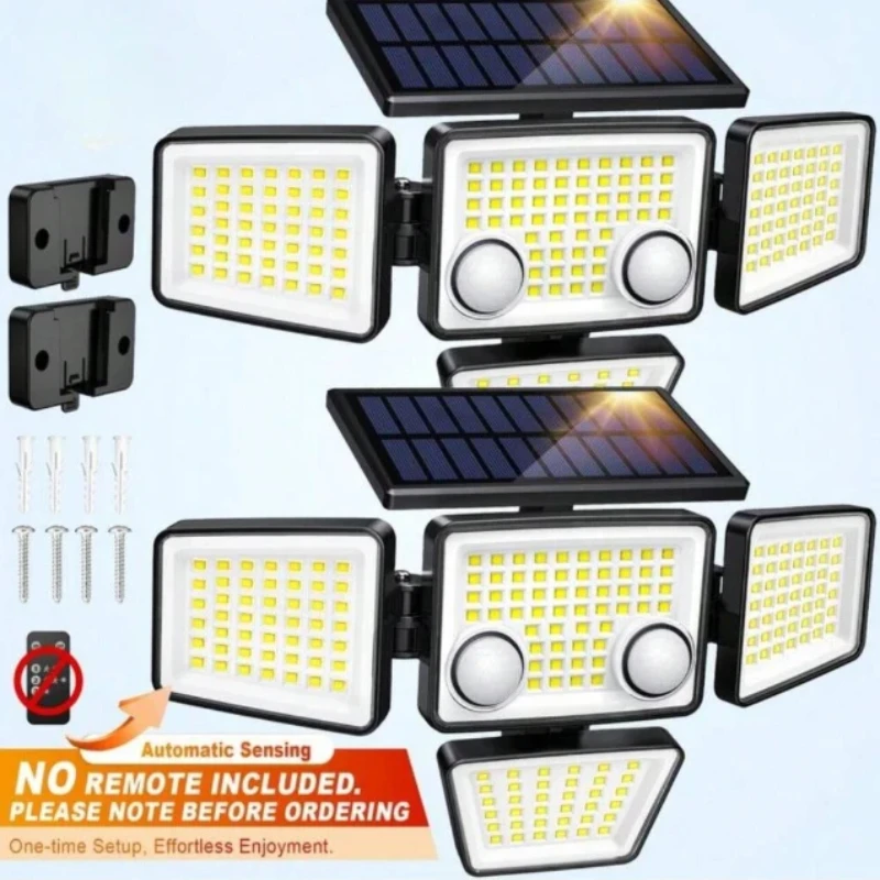 

1/2/3 pc IP65 Waterproof Solar Outdoor Light - 3000LM 188LED 4 Head Motion Sensor Light, Solar Security Flood Light for Backyard