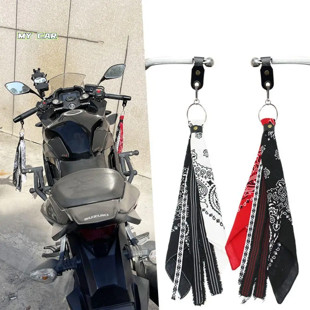 

Universal Motorcycle Handlebar Square Towel Personality Metal Keychain Handmade Streamer Hip Hop Pendant Rock Punk Ribbon