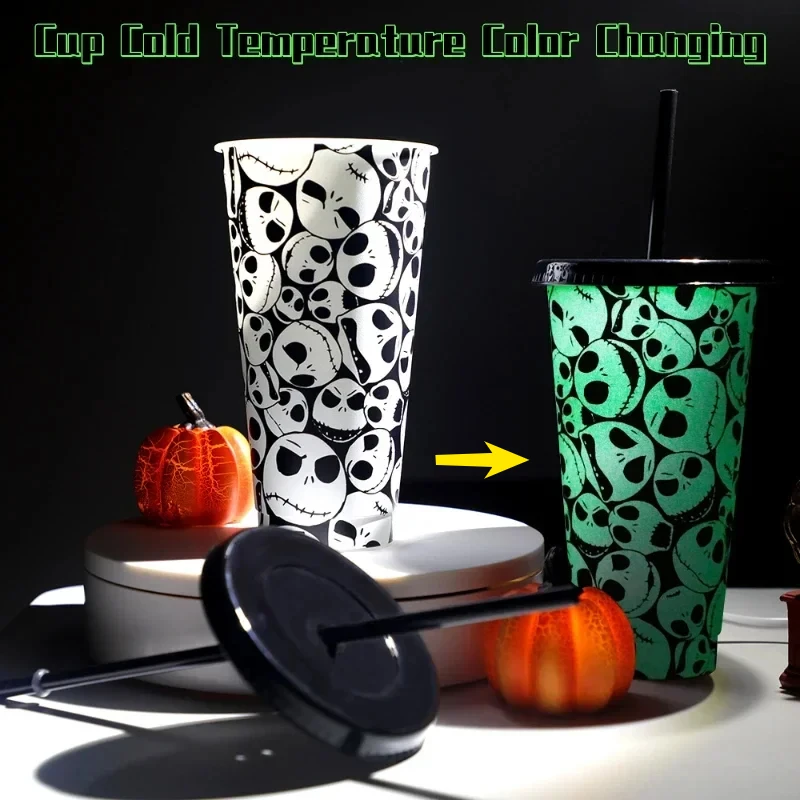 

Halloween Cup Color Changing Plastic Cups With Lid And Straw For Party 25 OZ Plastic Water Cups with Straw For Coffee Drinkware