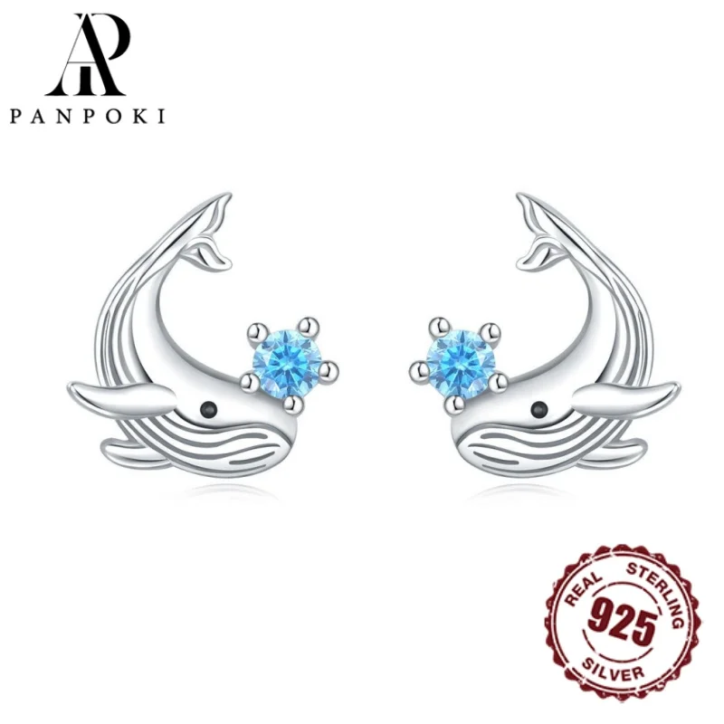 

PANPOKI стерлингового серебра 925 пробы, милые серьги с китом, серебро Sea World для женщин и девочек, очаровательные ювелирные изделия, подарок на вечеринку