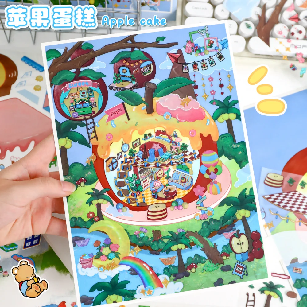 Card Lover 4 Pcs [Landscape Stickers 83.0 Cake Series] Scene Stickers 3D Miniature Scene Stickers Hand Account Stickers PET Kit